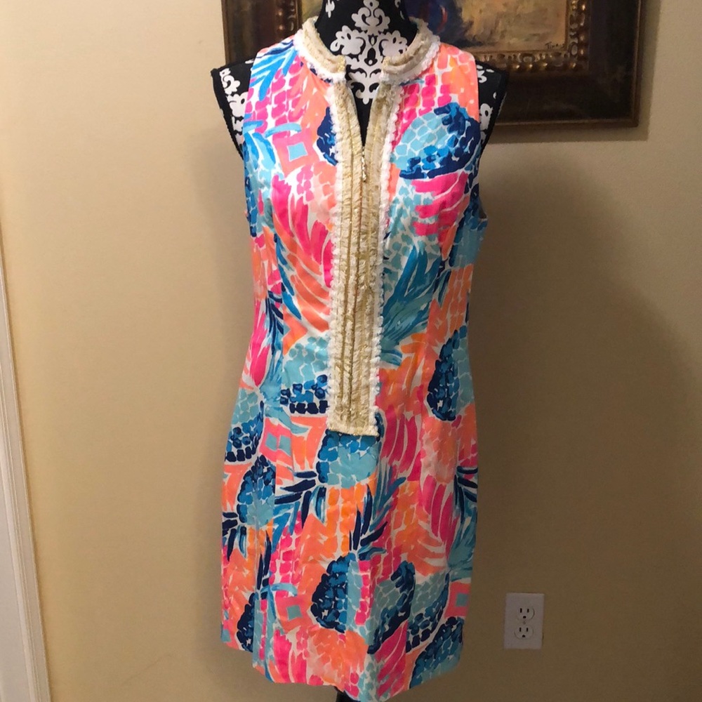 🍍Lilly Pulitzer Alexa Goombay fringe embellished front, long back zipper sheath